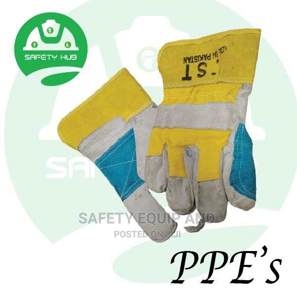 Blue Yellow Cow Split Leather Glove - thumbnail 3