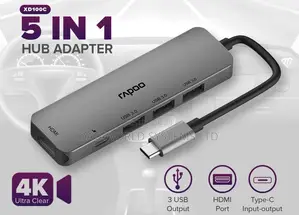Rapoo XD100C 5-In-1 USB Type-C Adapter Hub With USB 3.0
