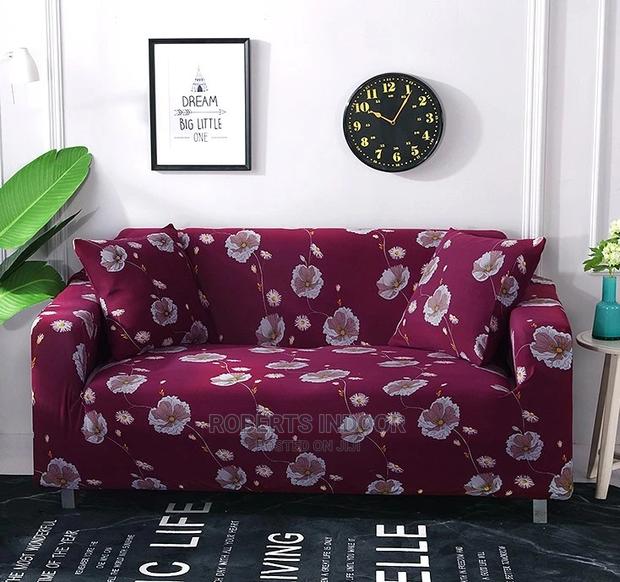 Maroon Flowered Sofa Cover - main view