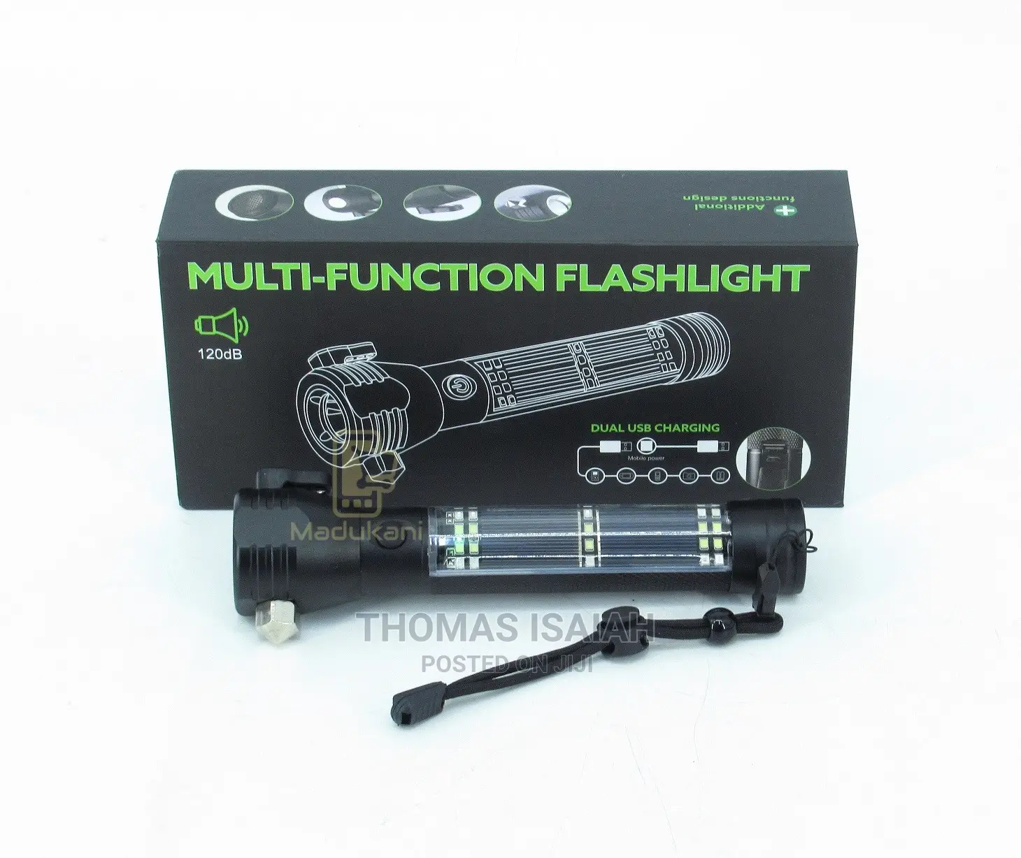 8 in 1 Multi Function Flash Light, USB, Solar Rechargeable,