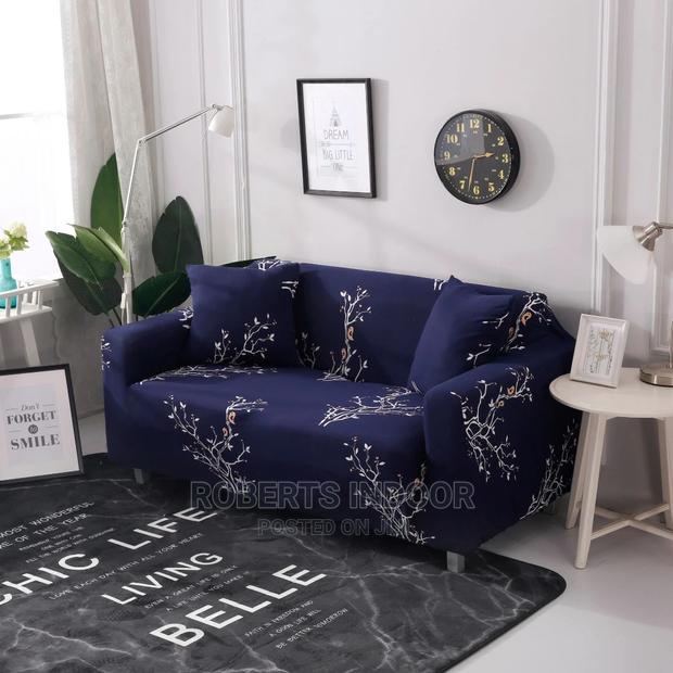 Blue Flowered Elegant Sofa Cover - main view