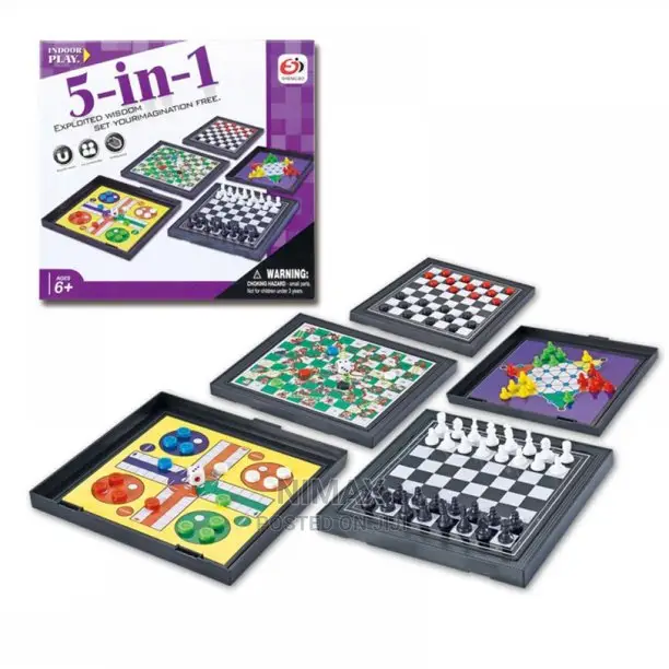 5 in 1 Chessmen Checkers Magnetic Board Game Flying Chess Ki