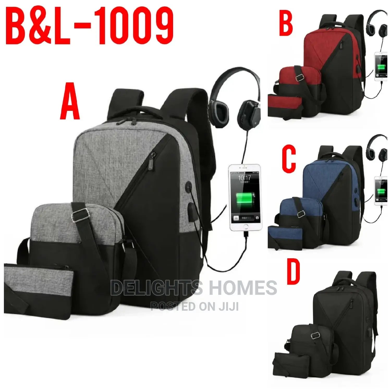 3in1 16.5′′Backpacks With USB Headphone Port Handbags –