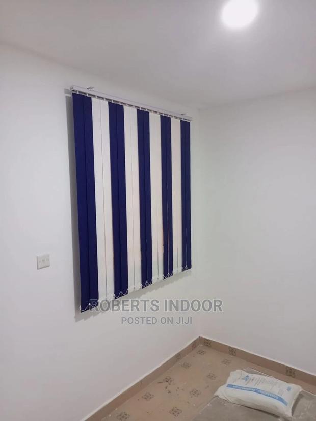 Blue and White House Vertical Window Blinds - main view