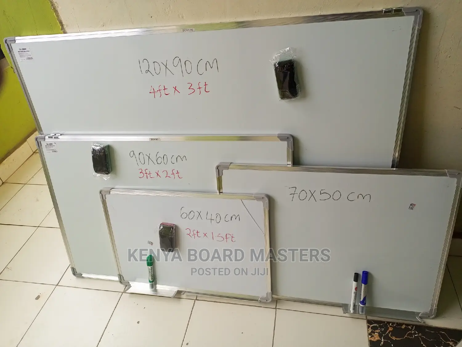 60cmx40cm, 70cmx50cm, 90cmx60cm, 120cmx90cm Whiteboards