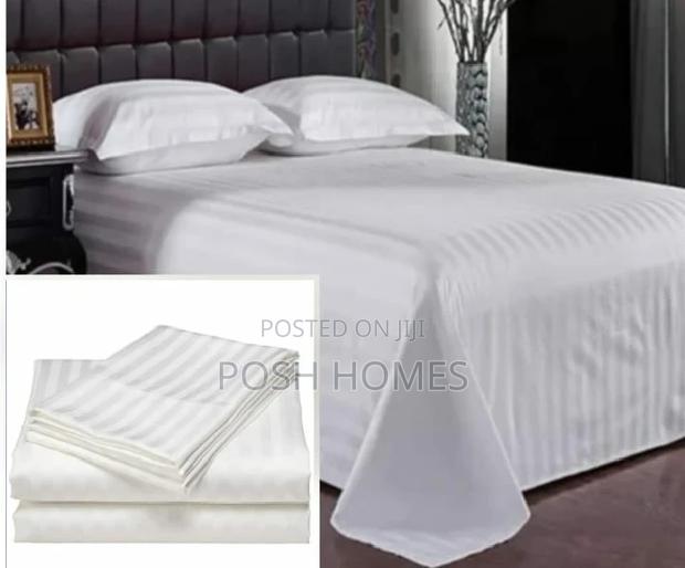 White Stripped Cotton Bed Sheets - main view