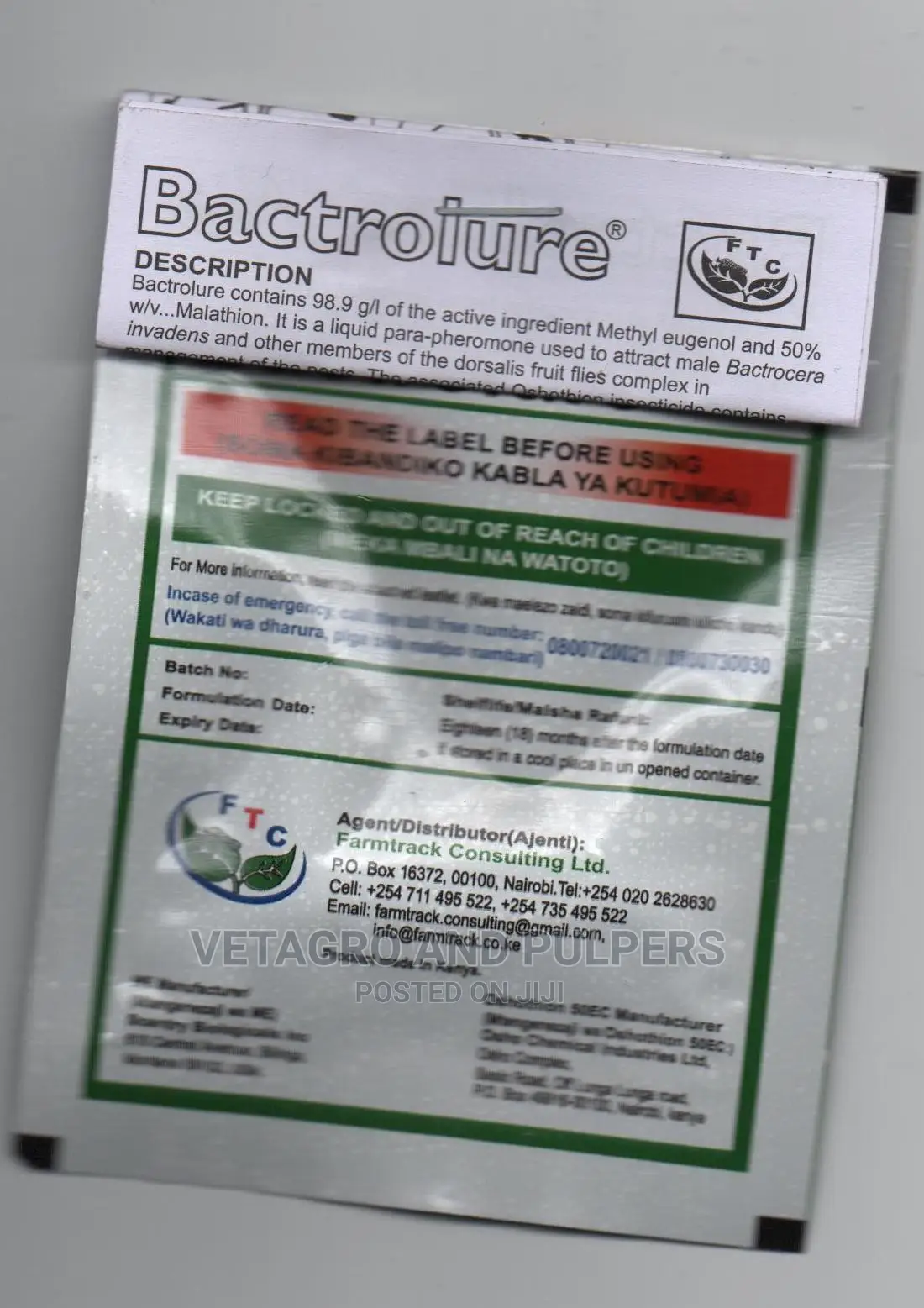 Bactrolure Fruit Flies Lure Lynfield Trap