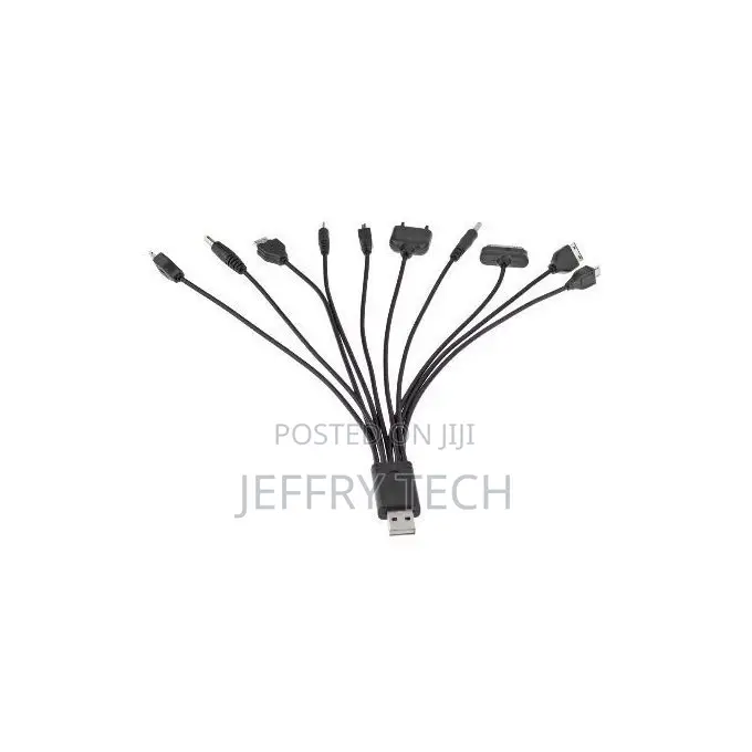 Accessories 10 in 1 USB Charger Cable Line Connector - Black