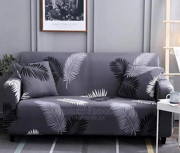 Feathered Printed Grey Sofa Cover - main view