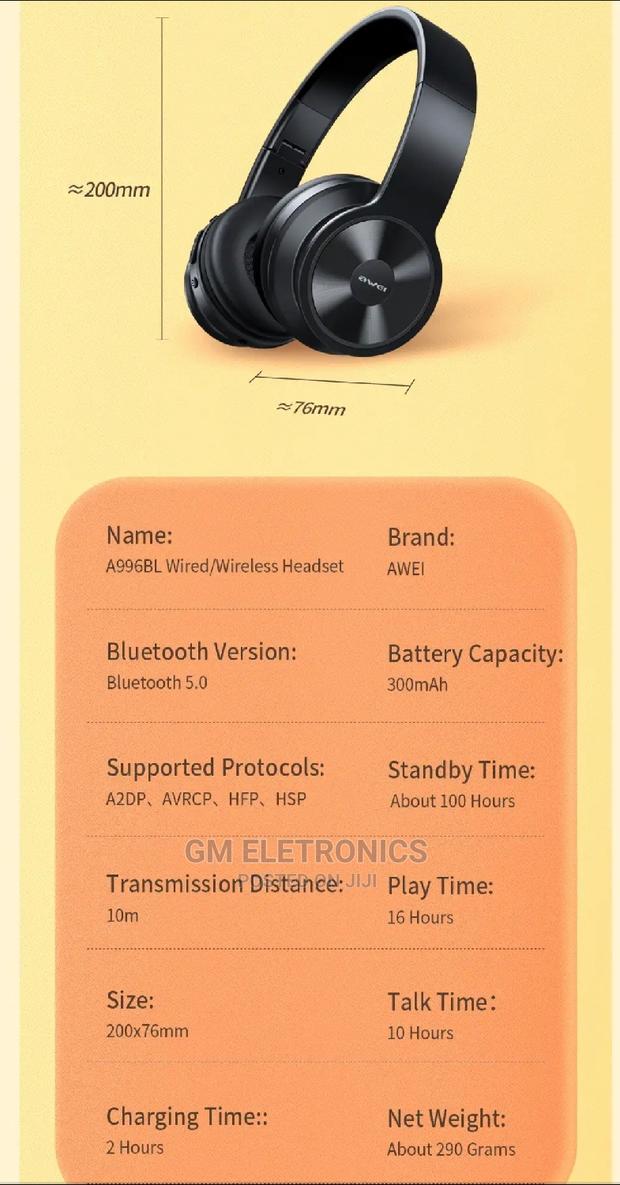 Awei A996BL Wireless Headset With Mic Noise Cancellation - thumbnail 4