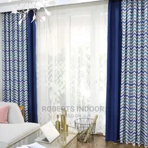 Navy Blue Printed Elegant House Curtain