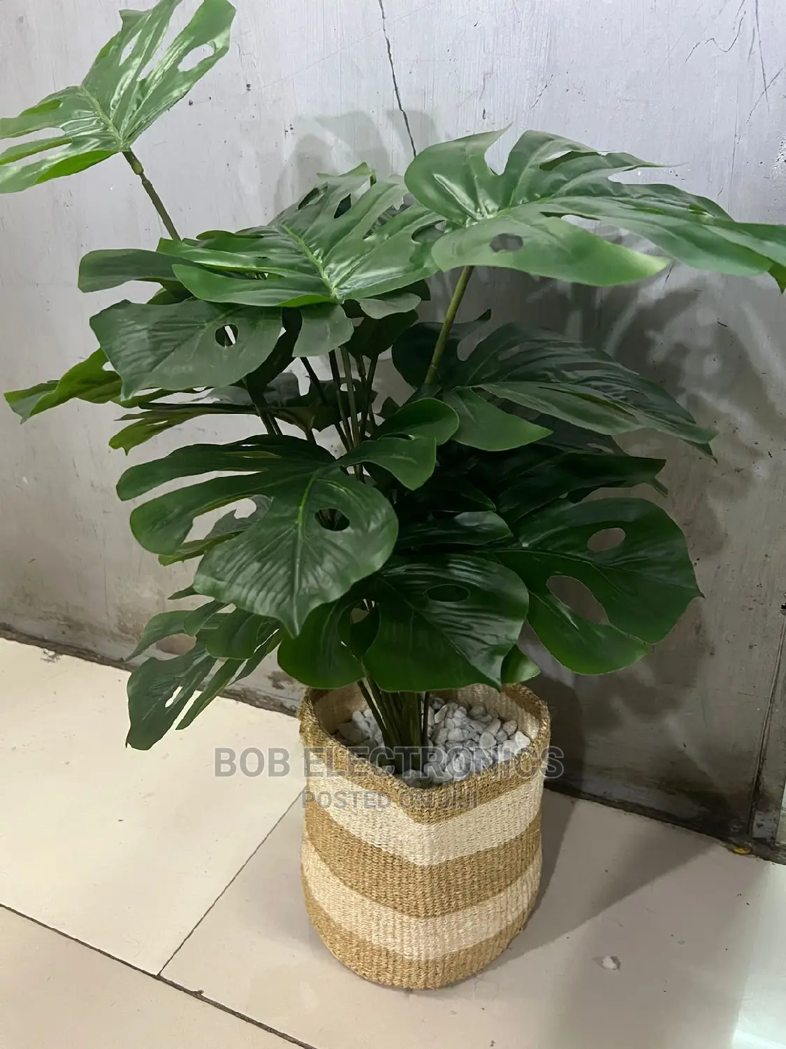 Artificial Plant With Basket and Pebbles