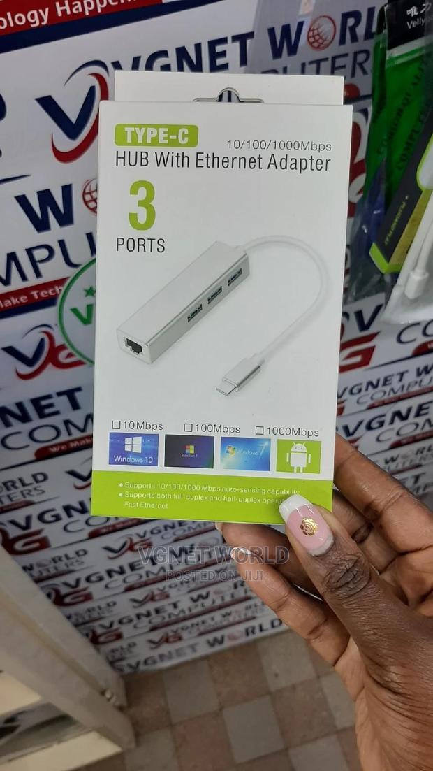 Type C Hub With Ethernet Adapter and 3 USB Ports