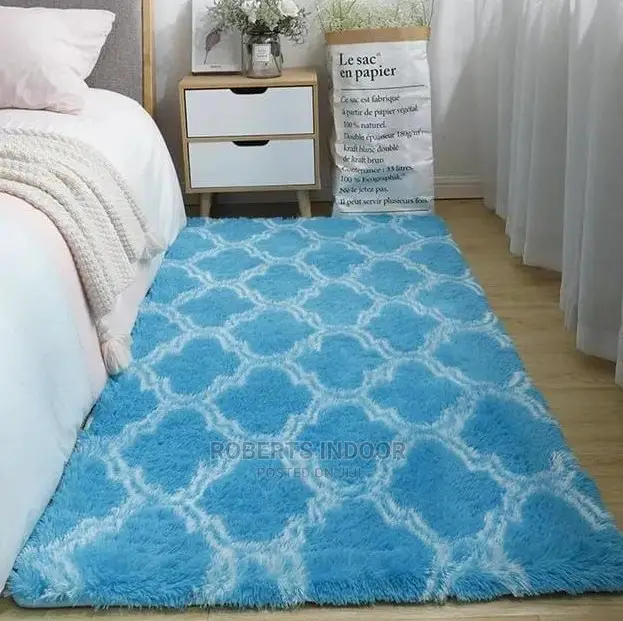 Blue Bedside Fluffy Carpet