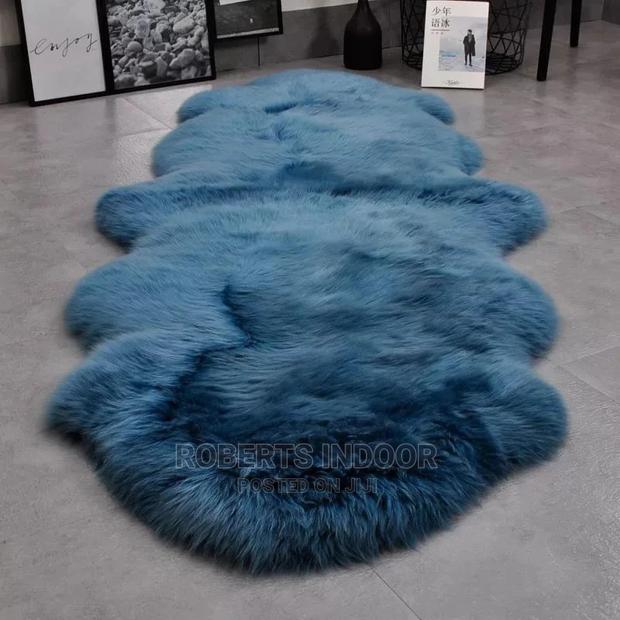 Blue Bedside Faux Far Mat