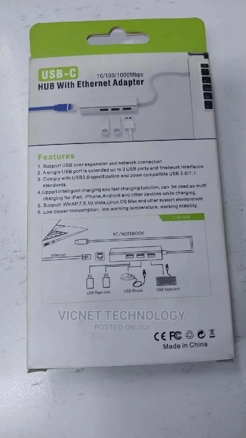 Type C to 3 Port USB 3.0 Hub With Ethernet