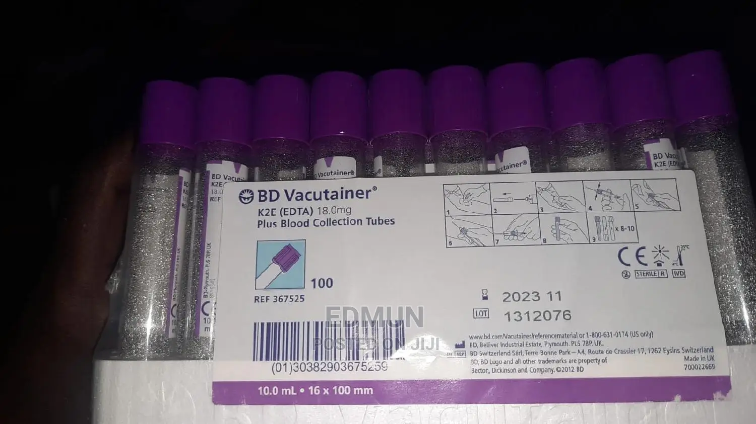 BD Vacutainers K2E (EDTA) 18mg Plus Blood Collection Tubes