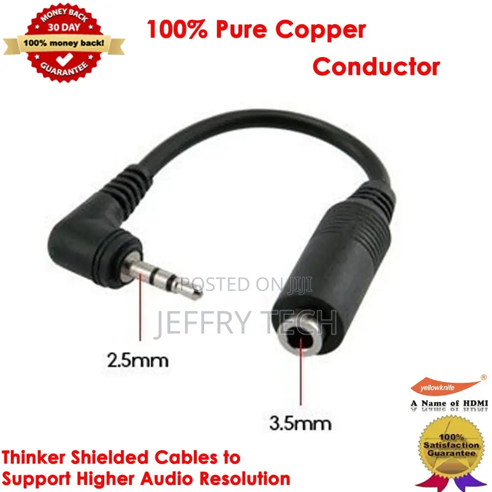 2.5mm (Male) to 3.5mm (Female) Stereo Audio Jack Adapter, Bl