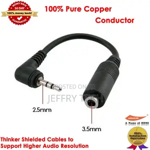 2.5mm (Male) to 3.5mm (Female) Stereo Audio Jack Adapter, Bl