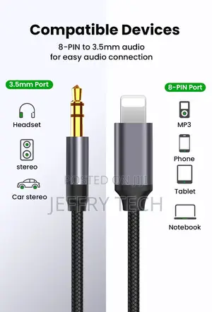 8 Pin to 3.5mm Jack AUX Cable Lighting to AUX Headphone Adap