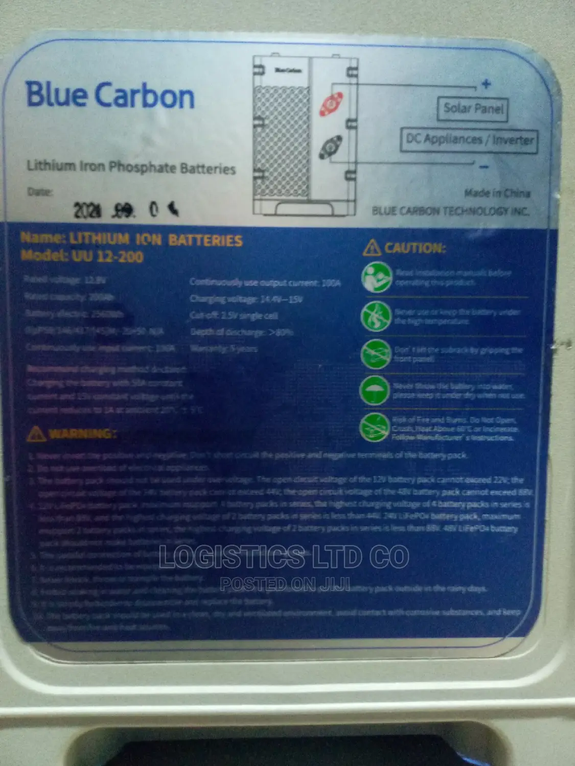 Blue Carbon 200ah Lithium Ion Batteries 12.8V - Solar Energy