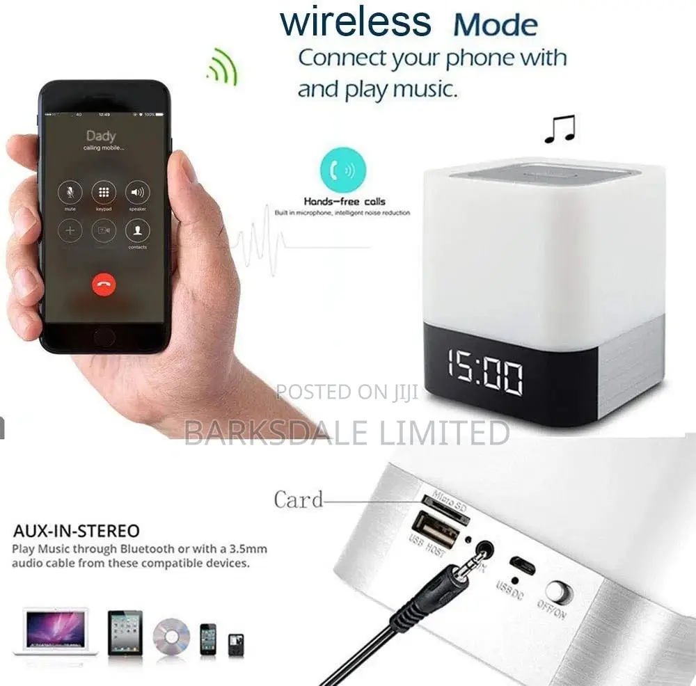 Bluetooth Speaker Square Bedside Light Lamp Cube Clock LED