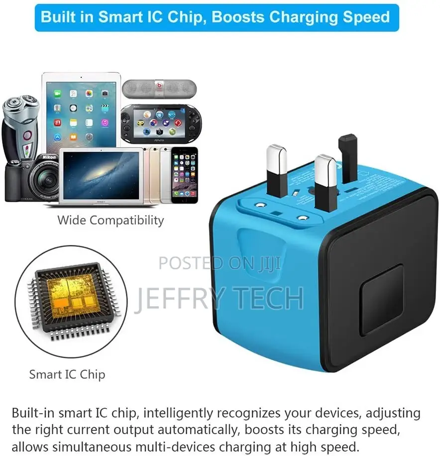 Travel Power Adapter W/Smart High Speed 2.4A 4xusb Wall Cha