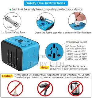 Travel Power Adapter W/Smart High Speed 2.4A 4xusb Wall Cha