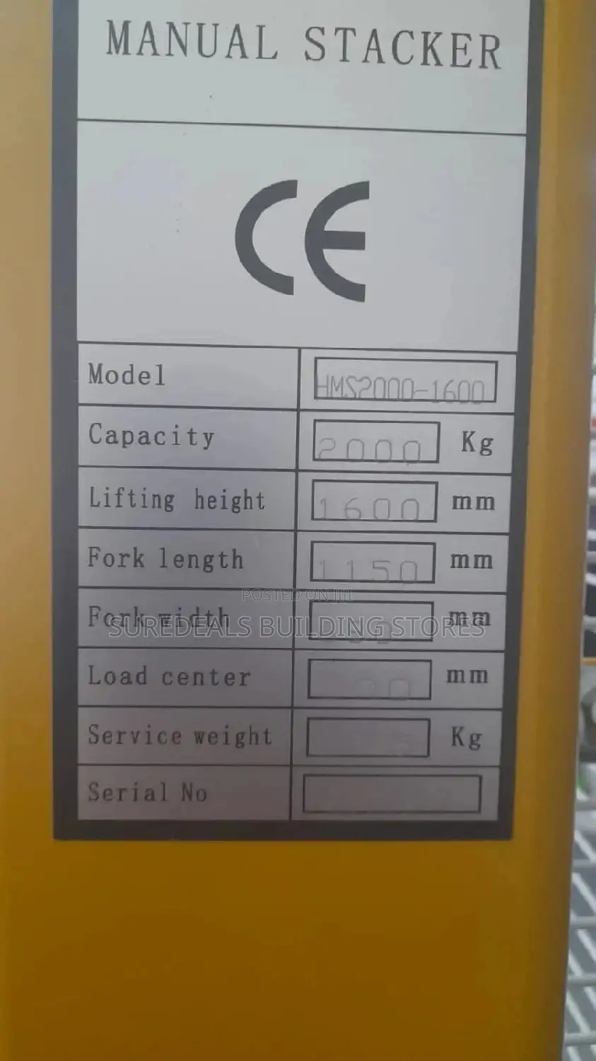 Hydraulic Manual Stacker 2ton.3mtrs.