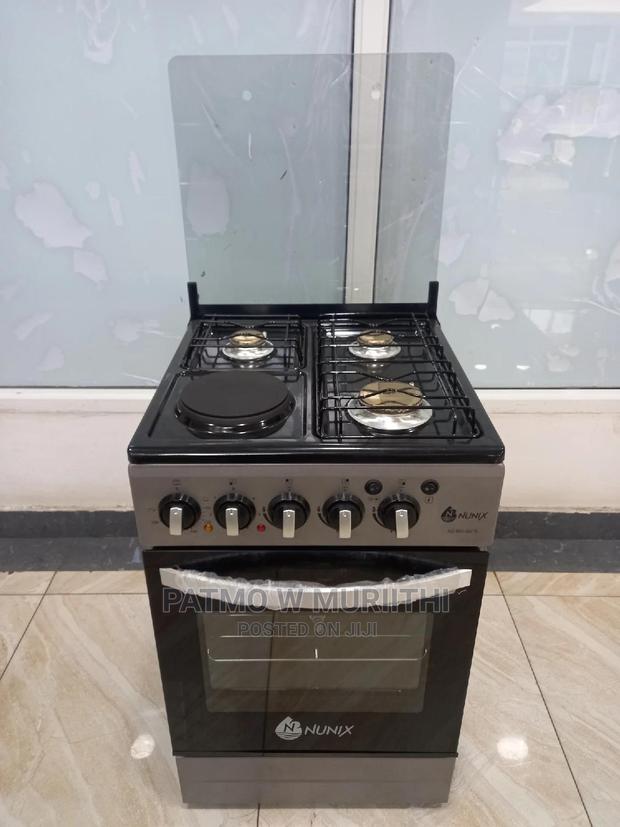 Nunix Standing Cooker 3gas + 1hot Plate-Electric Oven-Silver 60*60