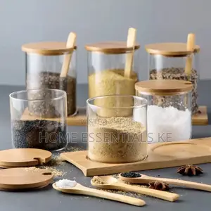 3 In1 Glass Canisters With Bamboo Spoon and Stand