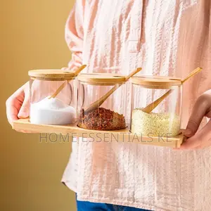 3 In1 Glass Canisters With Bamboo Spoon and Stand