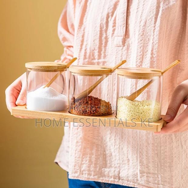 3 In1 Glass Canisters With Bamboo Spoon and Stand