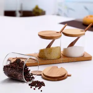 3 In1 Glass Canisters With Bamboo Spoon and Stand
