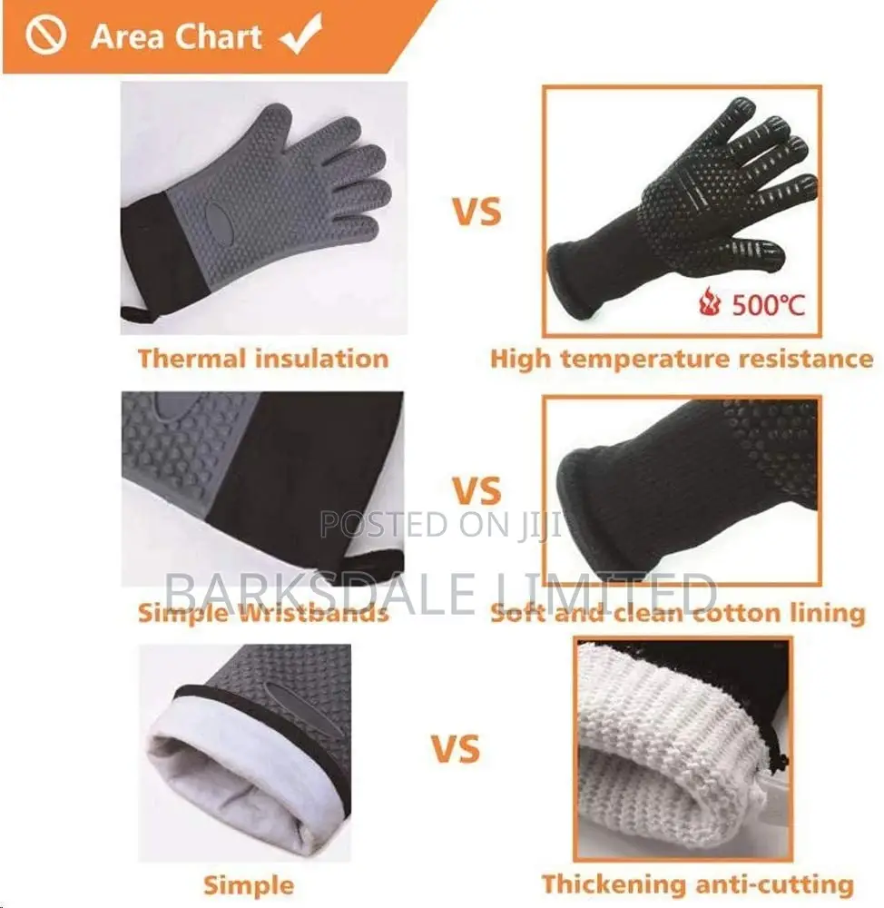 Oven Gloves Rubber Heat Resistant Gloves Mitts Grill BBQ
