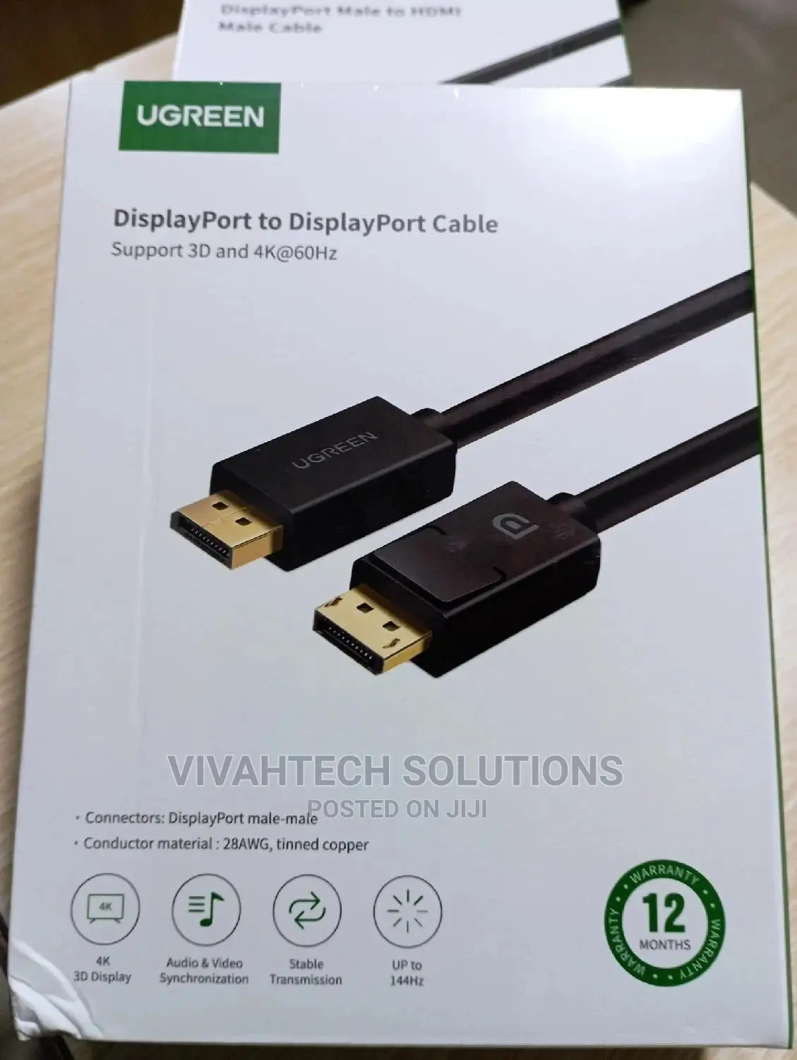 UGREEN DP Male to Male Cable 1.5m (Black) - DP102