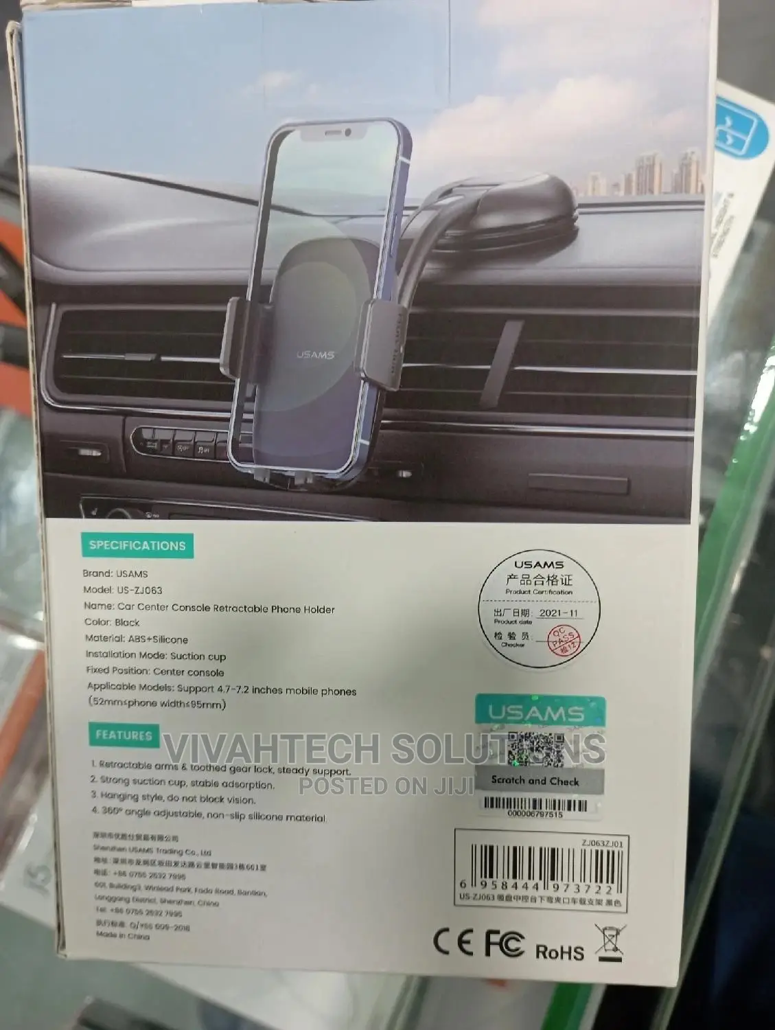 Usams Car Center Console Retractable Phone Holder