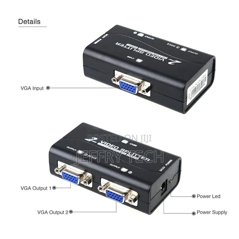 1 PC to 2 Monitor 1 to 2 Split Screen VGA Splitter Video Spl