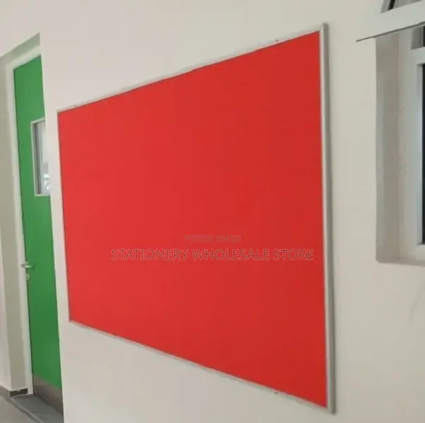 Red 5ft by 4ft Notice Board for Schools Mounted on a Wall