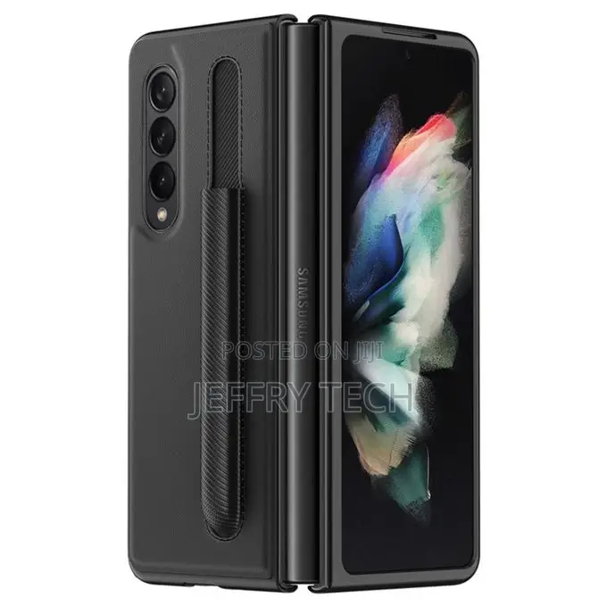 Leather Case for Galaxy Z Fold 3 With S Pen Holder -Black
