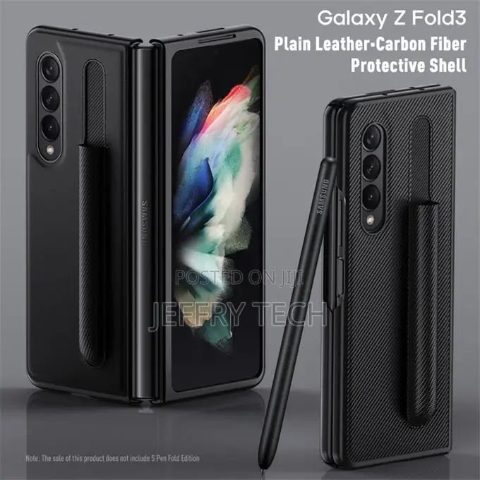 Leather Case for Galaxy Z Fold 3 With S Pen Holder -Black