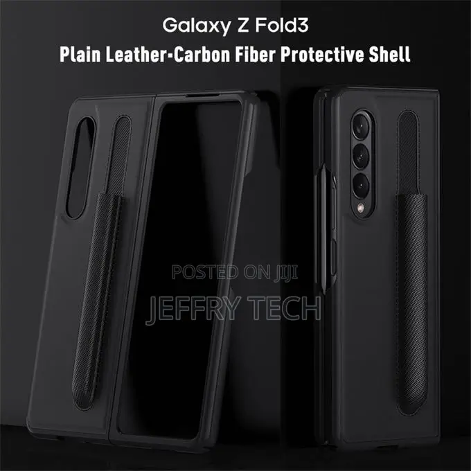 Leather Case for Galaxy Z Fold 3 With S Pen Holder -Black