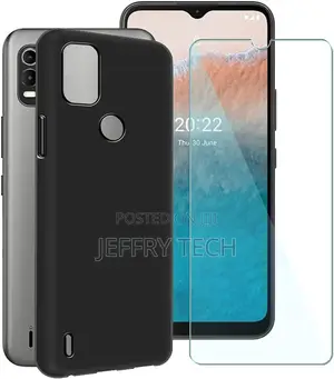 Nokia C21 Plus Case, Slim Black Silicone Gel Phone Cover + T