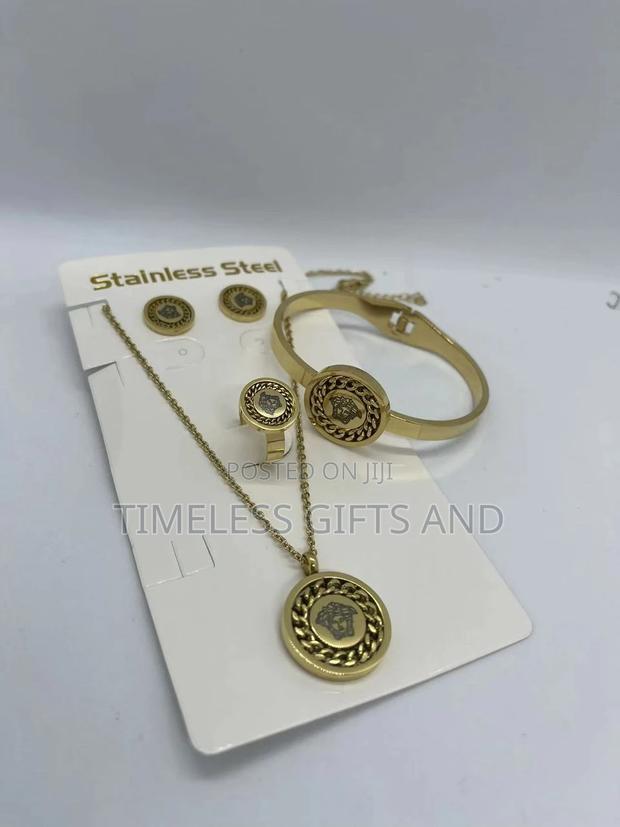 Versace Ladies Jewelry Earrings Chain Ring Bracelet Gift Set