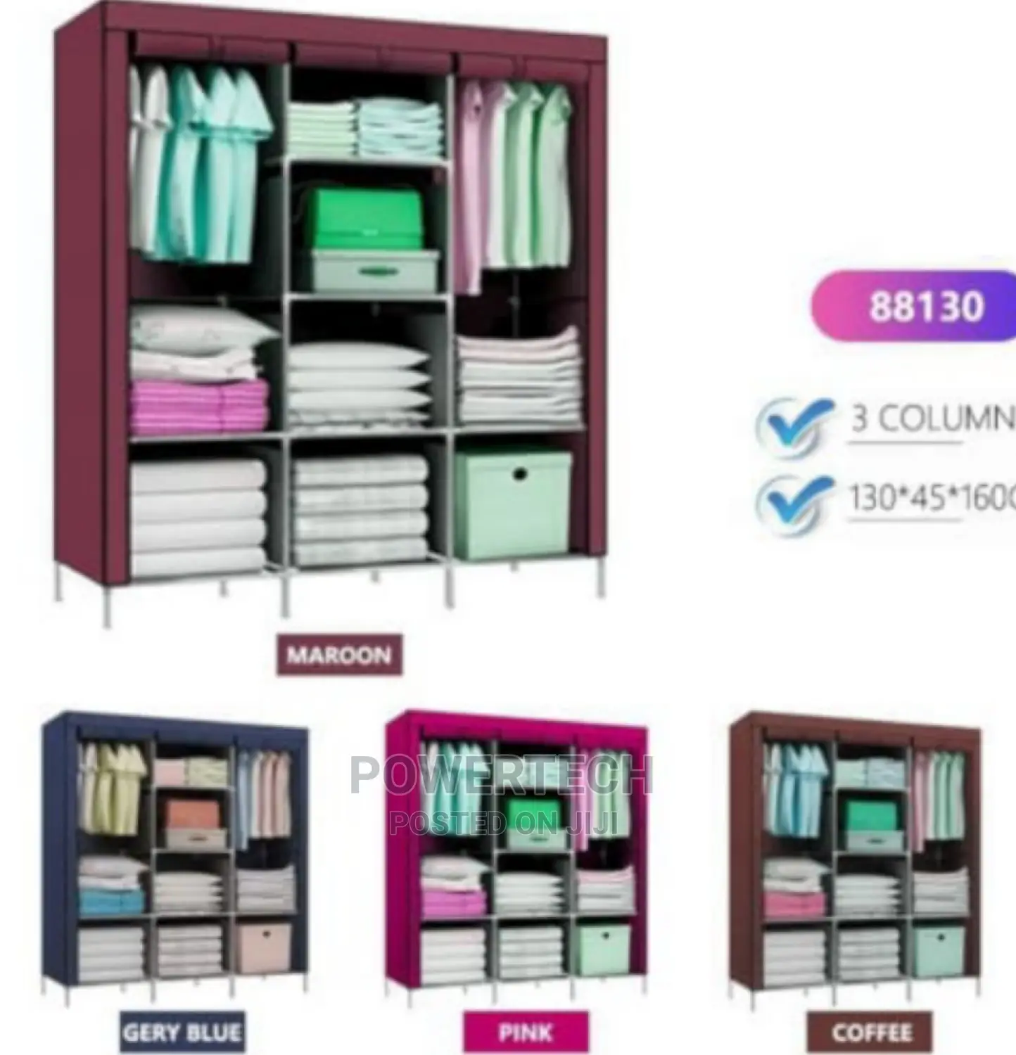 Mettalic 3 Column Wardrobe