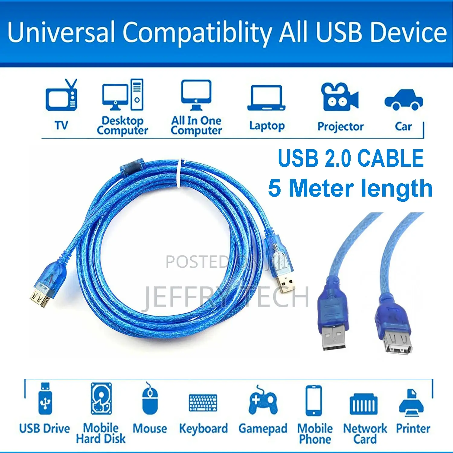 Usb 2.0 Male to Female Extension Cable 5 Meter Length