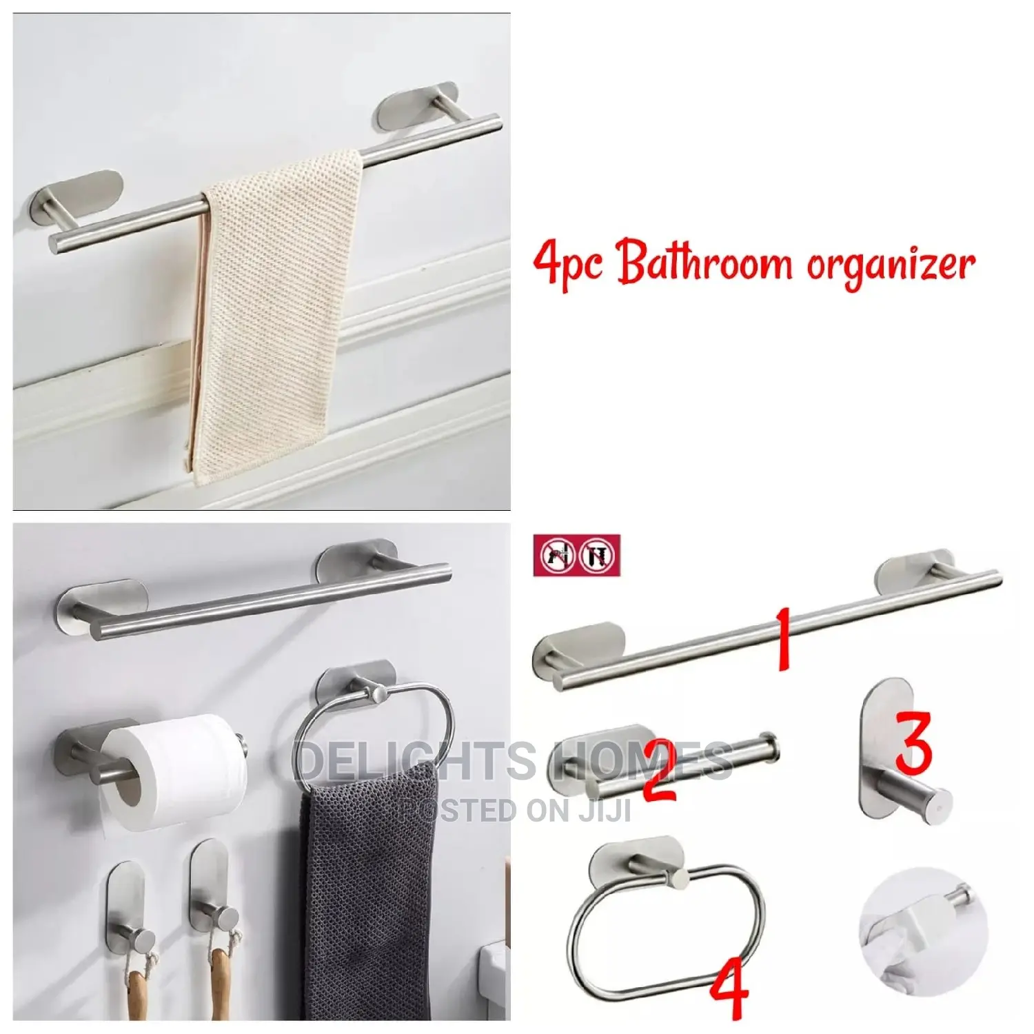 4pc Silver Bathroom Organizer