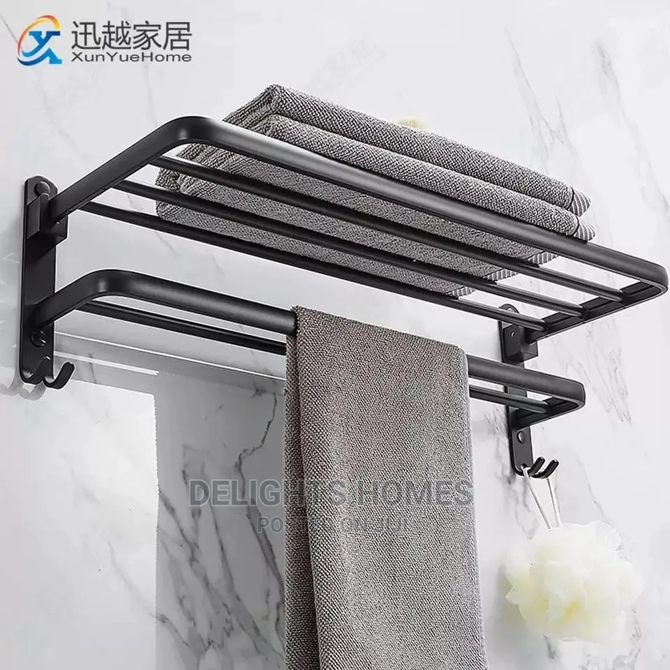Aluminum Bathroom Wall Mounted Towel Rack With Hanging Hooks