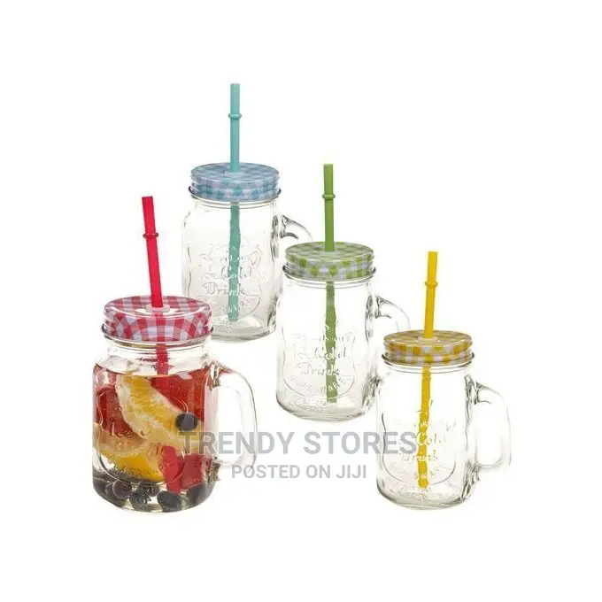 Mason Jars With Handle, Cover Reusable Straw