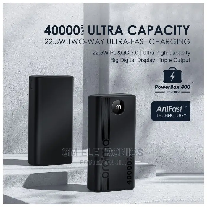 New Oraimo Powerbank 40,000mah 22.5W PD Ultra-High Capacity.
